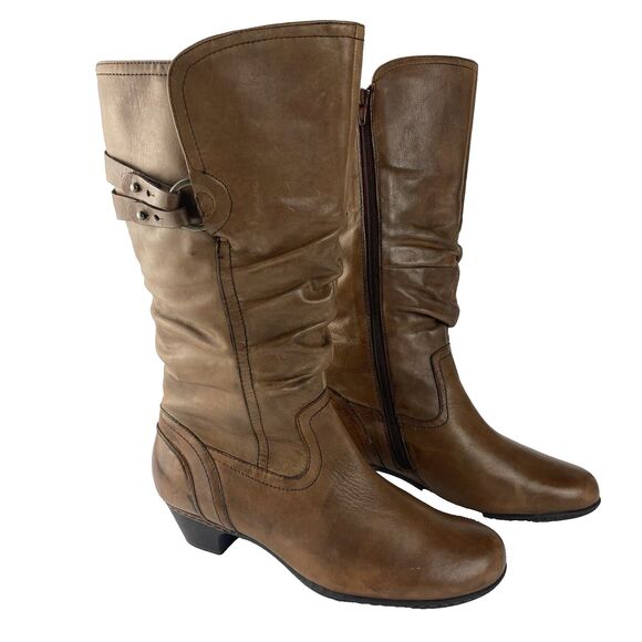 Cobb Hill Womens 10M Brown Leather Riding Boots Western Side Zip - Picture 2 of 16